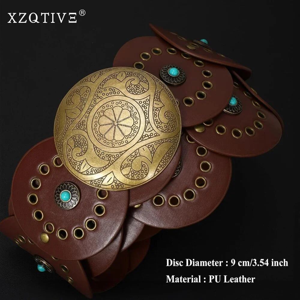 Woman's Western PU Leather Belt Concho Cowgirl Disc Belt For Ladies Wide Boho - Picture 2 of 5